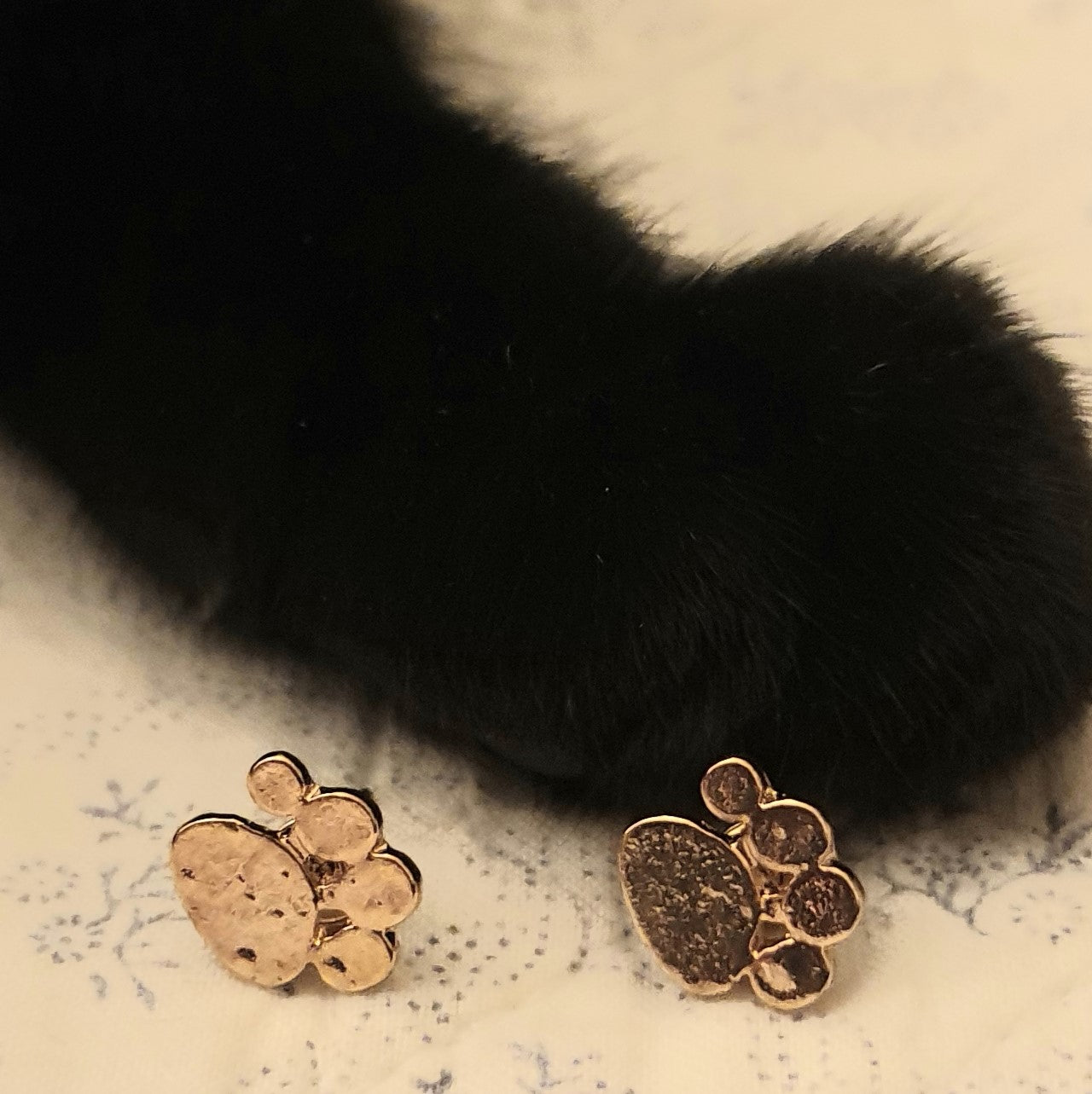 Purrty Gold Paw Print Design Brass Stud Earrings - Purrfect!