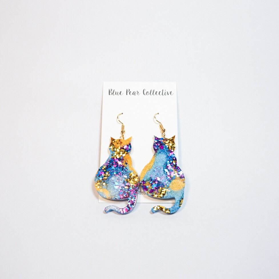 Australian Hand-Made Unique Quirky Shimmery Kitty Lover Earrings