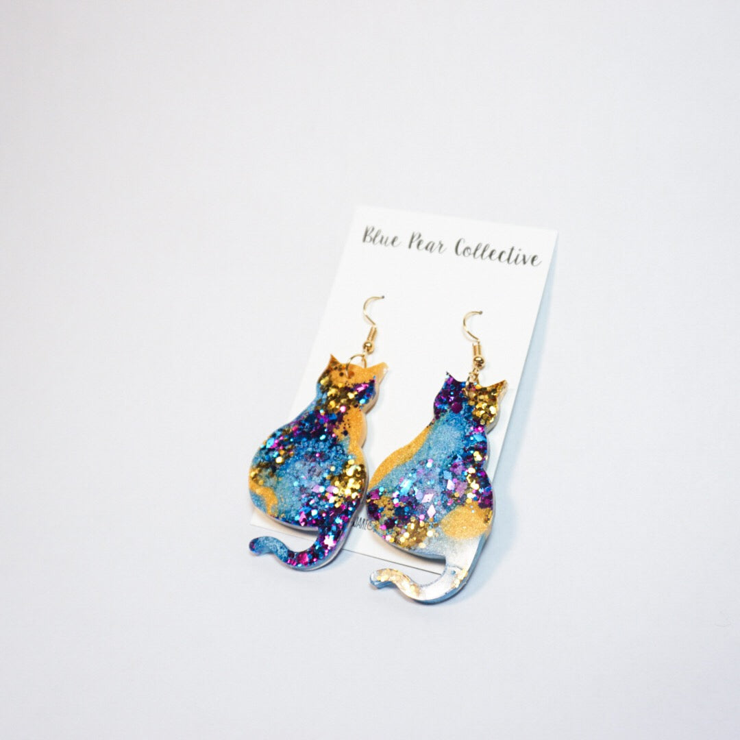 Australian Hand-Made Unique Quirky Shimmery Kitty Lover Earrings