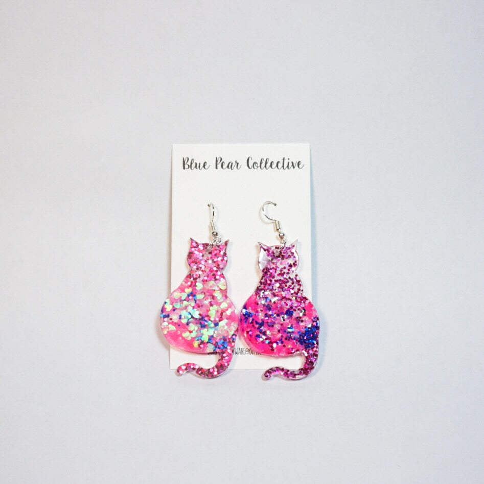 Australian Hand-Made Unique Quirky Shimmery Kitty Lover Earrings