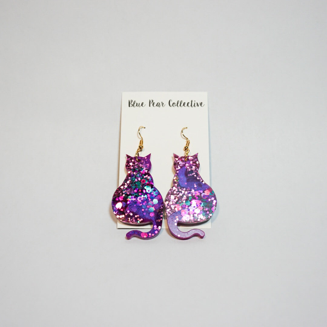 Australian Hand-Made Unique Quirky Shimmery Kitty Lover Earrings