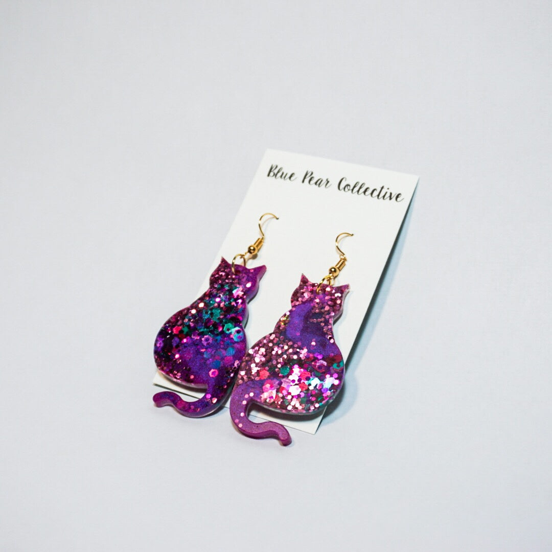 Australian Hand-Made Unique Quirky Shimmery Kitty Lover Earrings