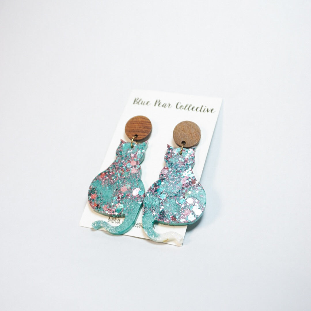 Australian Hand-Made Unique Quirky Shimmery Kitty Lover Earrings