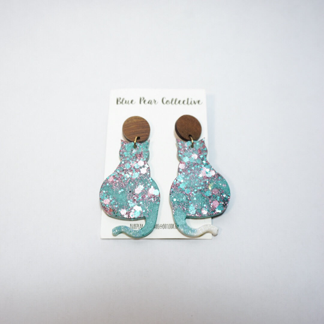 Australian Hand-Made Unique Quirky Shimmery Kitty Lover Earrings